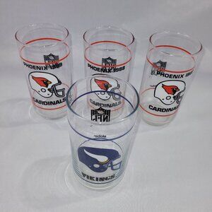 Mobil NFL Football Phoenix Cardinals & Vikings Vintage Glass Set 4 Beer Glasses